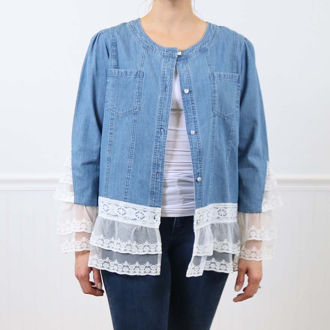 Denim jacket with lace bottom Clearance