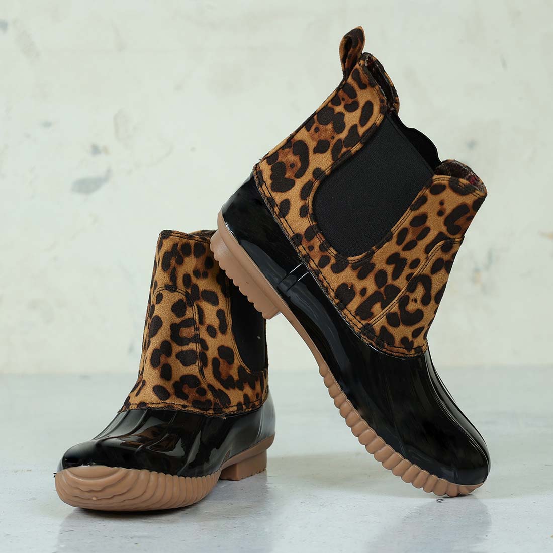 leopard duck boots
